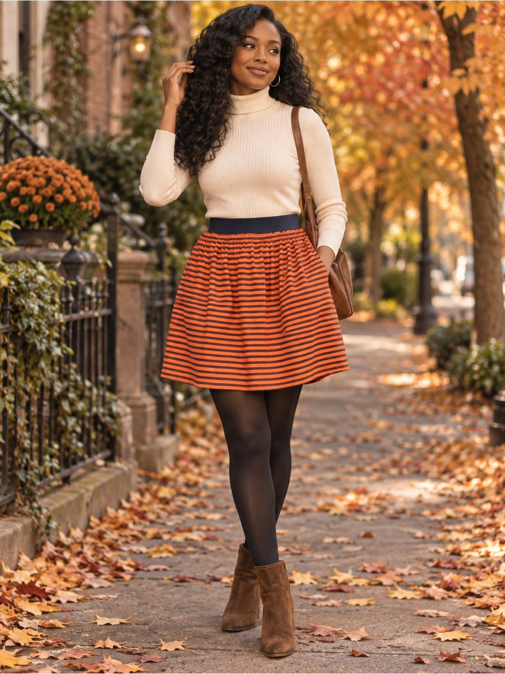 J.Crew Orange Navy Striped Cotton Skirt Size 0